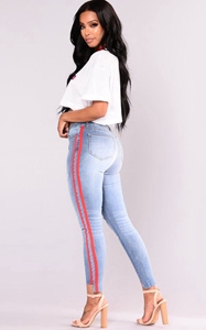 SZ60153 Athlete Jeans  Blue Red jeans with side stripe fashion